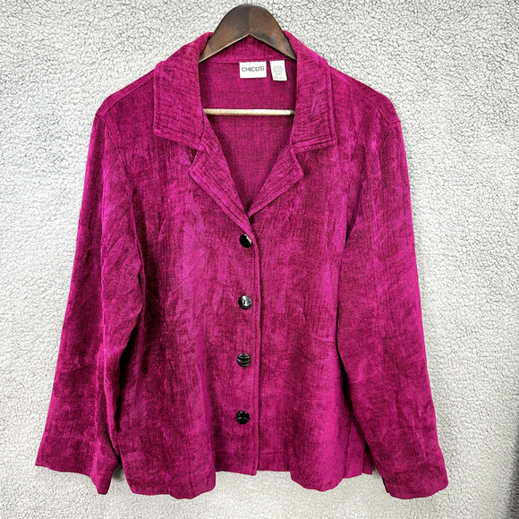 Chicos button up shirt jacket womens 2 purple velvet fairy grunge whimsigoth art - Picture 1 of 6